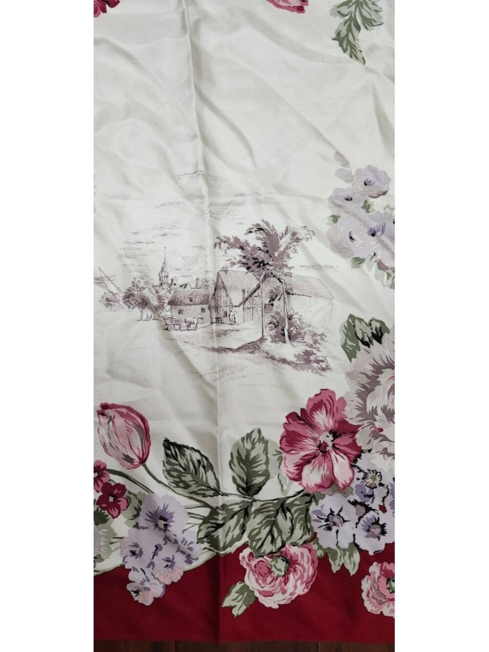 Umberto Sala Vintage Floral Silk Scarf Italy Burgundy Ivory Large Square 31"x30 - Picture 3 of 8